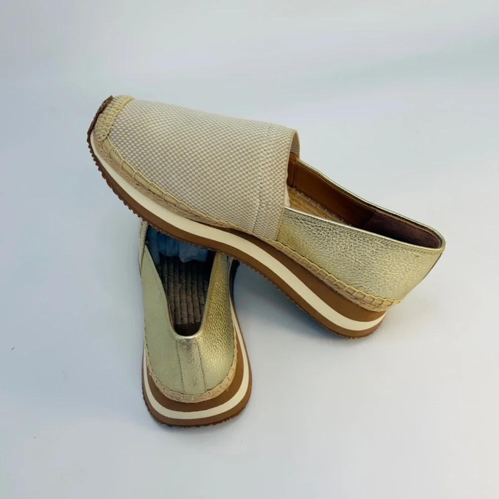 Tory Burch Gold/Beige Knit Fabric Daisy Espadrille Slip-On‎ Sneakers Sz 9